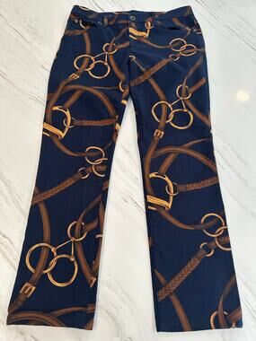 Lauren Jeans Co Ralph Lauren Horse Bit Bridle Print Jeans W 6 Mod Skinny Navy 27